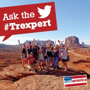 Tweet the Trexpert: Trek America Twitter Q&A. Photograph of a Trek America tour group in Monument Valley.